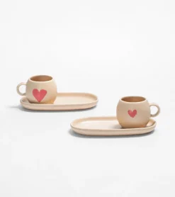 Set de 2 tasses et leurs petits plateaux - Coeur