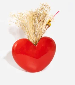 Vase coeur rouge en céramique